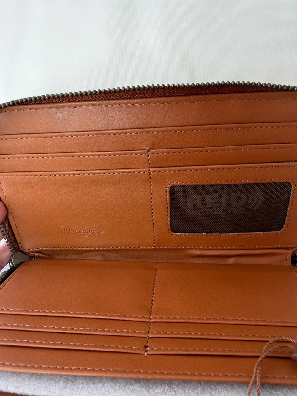 Wrangler Brown, Black & White Cowhide Zip Wallet with Wristlet